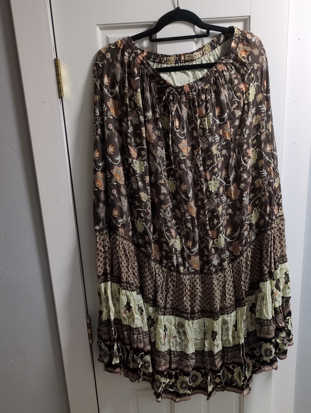 Spell & The Gypsy Bohemian Floral Tiered Brown Maxi Skirt